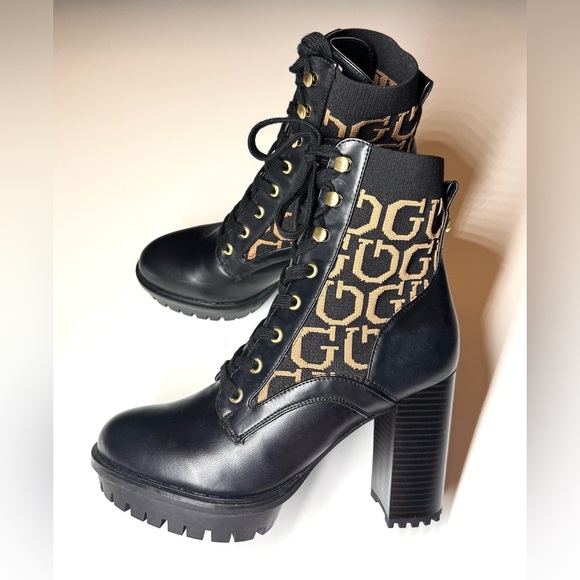 GUESS Women’s Grows-R Platform Chunky Black Ankle Boots Size- 8M - Picture 6 of 9